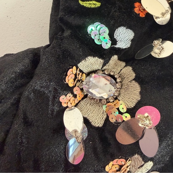 Y2K Black Velvet Sequin Butterfly Shoulder Bag Floral Beaded Boho Purse vintage - Picture 8 of 14